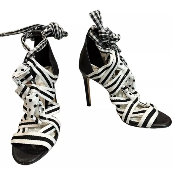 Gianni Bini Black Abrianna Gingham Lace Up Sandals 3.93” heels Size 8 NEW - Picture 3 of 9